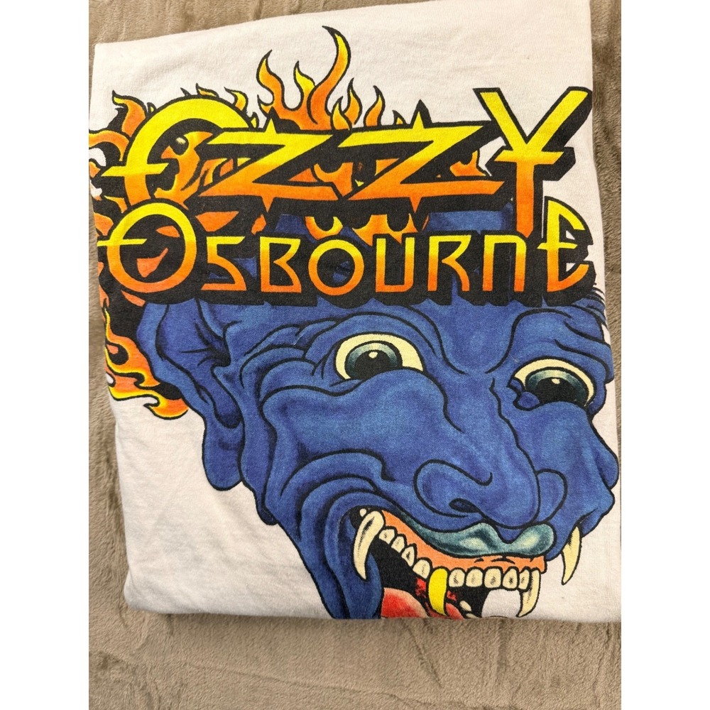 Ozzy Osbourne White Long Sleeve Graphic Tattoo T-Shirt Mens Small Rock Band